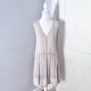 flannel - babydoll mini dress v-neck sleeveless raw edges embroidered details